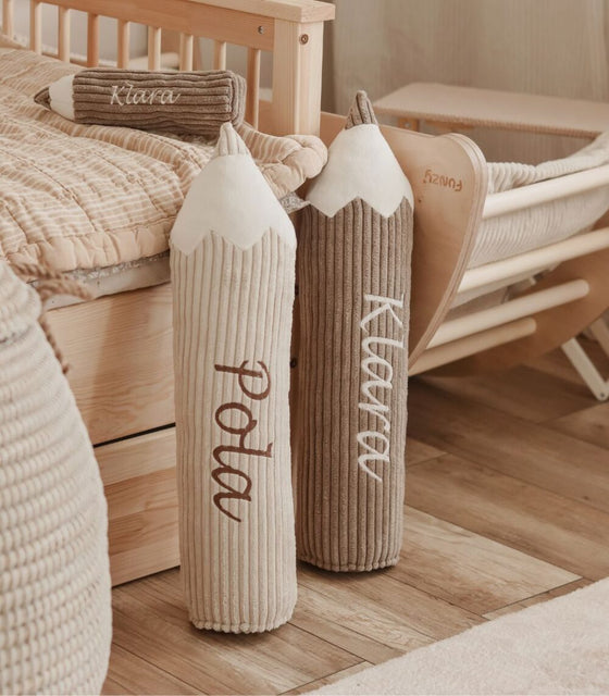 Off-White Pencil-Shaped Personalized Cushion – Unique Gift & Room Decor