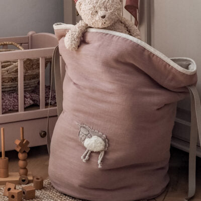 Linen Storage Basket with Sheep Design - Large Toy & Laundry Organizer, Rose Pink