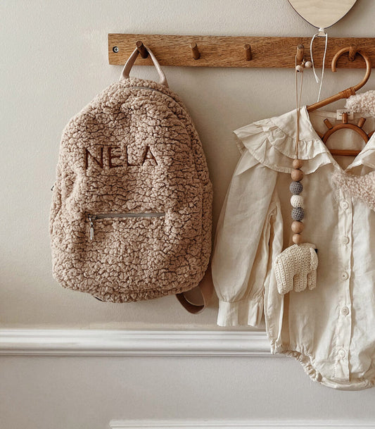 Personalized Teddy Bear Kids' Backpack with Embroidered Name – Beige