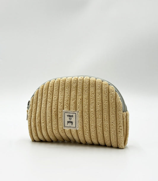 Sandy Yellow Cord Cosmetic Bag with Waterproof Lining - Versatile and Compact