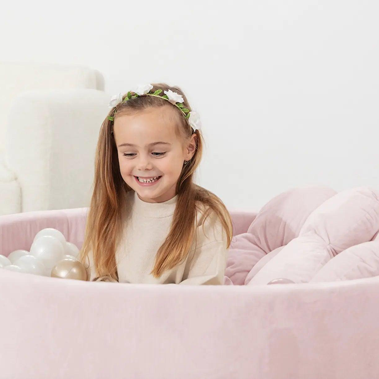Round Ball Pit Velvet Baby Pink 100x30 KIDKII