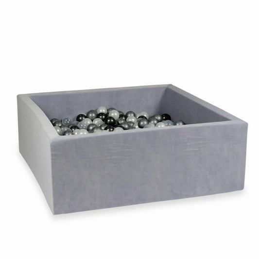 Square Ball Pit - Velvet Light Grey (110x110x40) - KIDKII