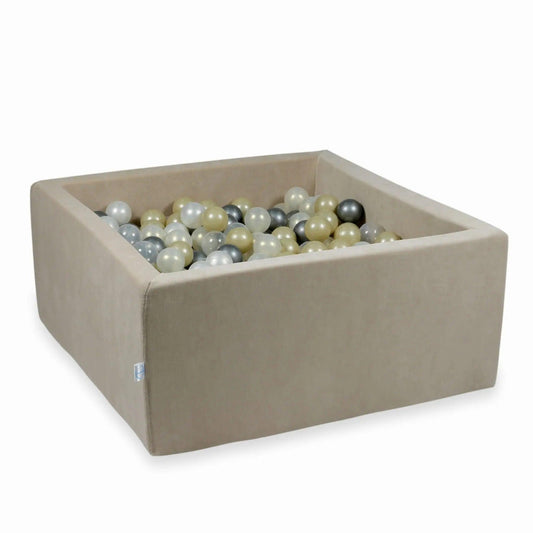 Square Ball Pit - Velvet Soft Beige (110x110x40) - KIDKII