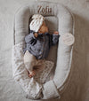 Teddy Personalized Baby Nest – Grey Plush Cocoon, Customizable with Baby's Name